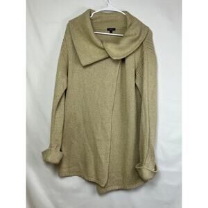 Talbots Women's Medium Metallic Gold Wool Blend Long Sleeve Open Front Cardigan